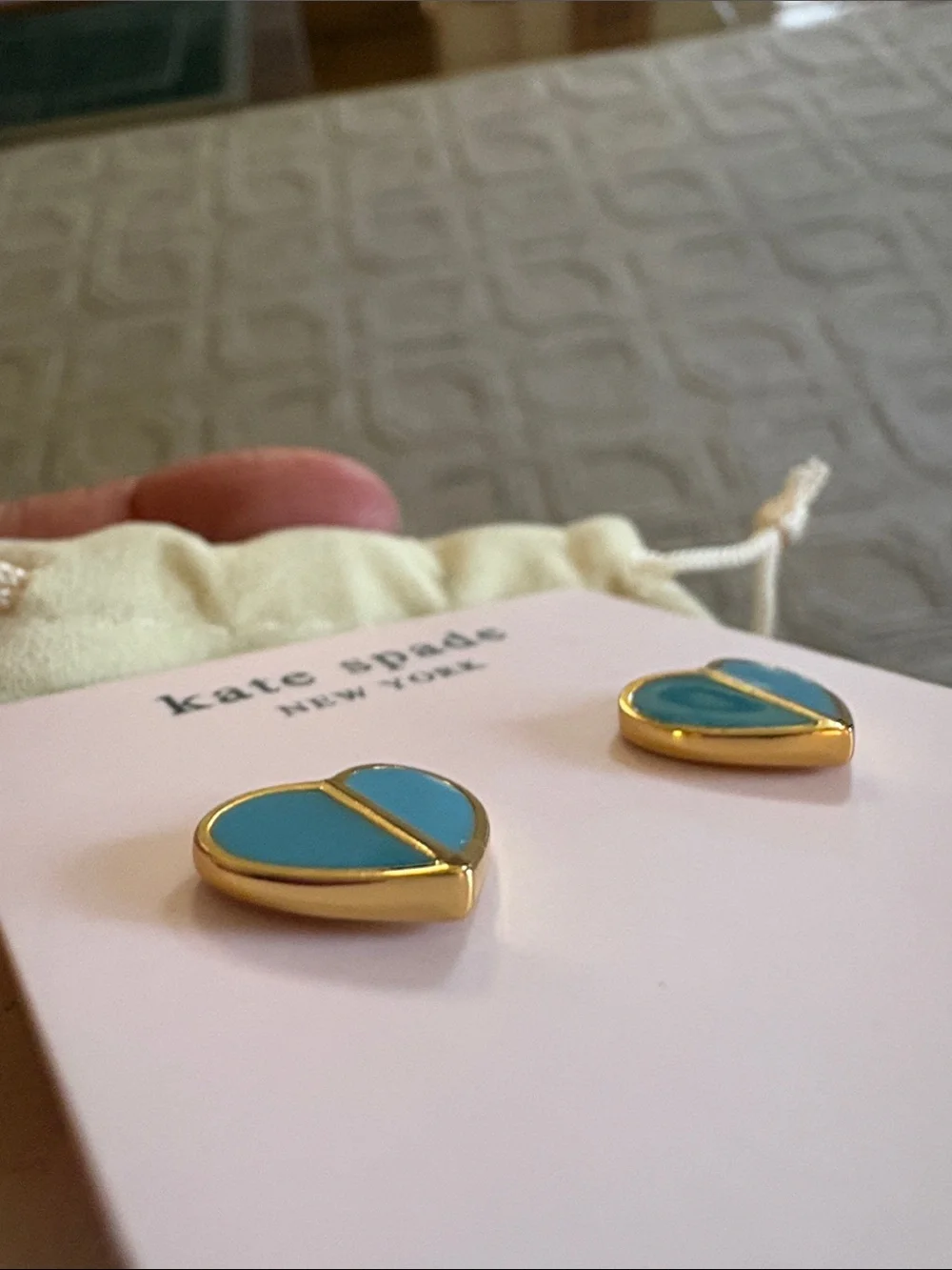 kate spade gold-trim blue heart stud earrings